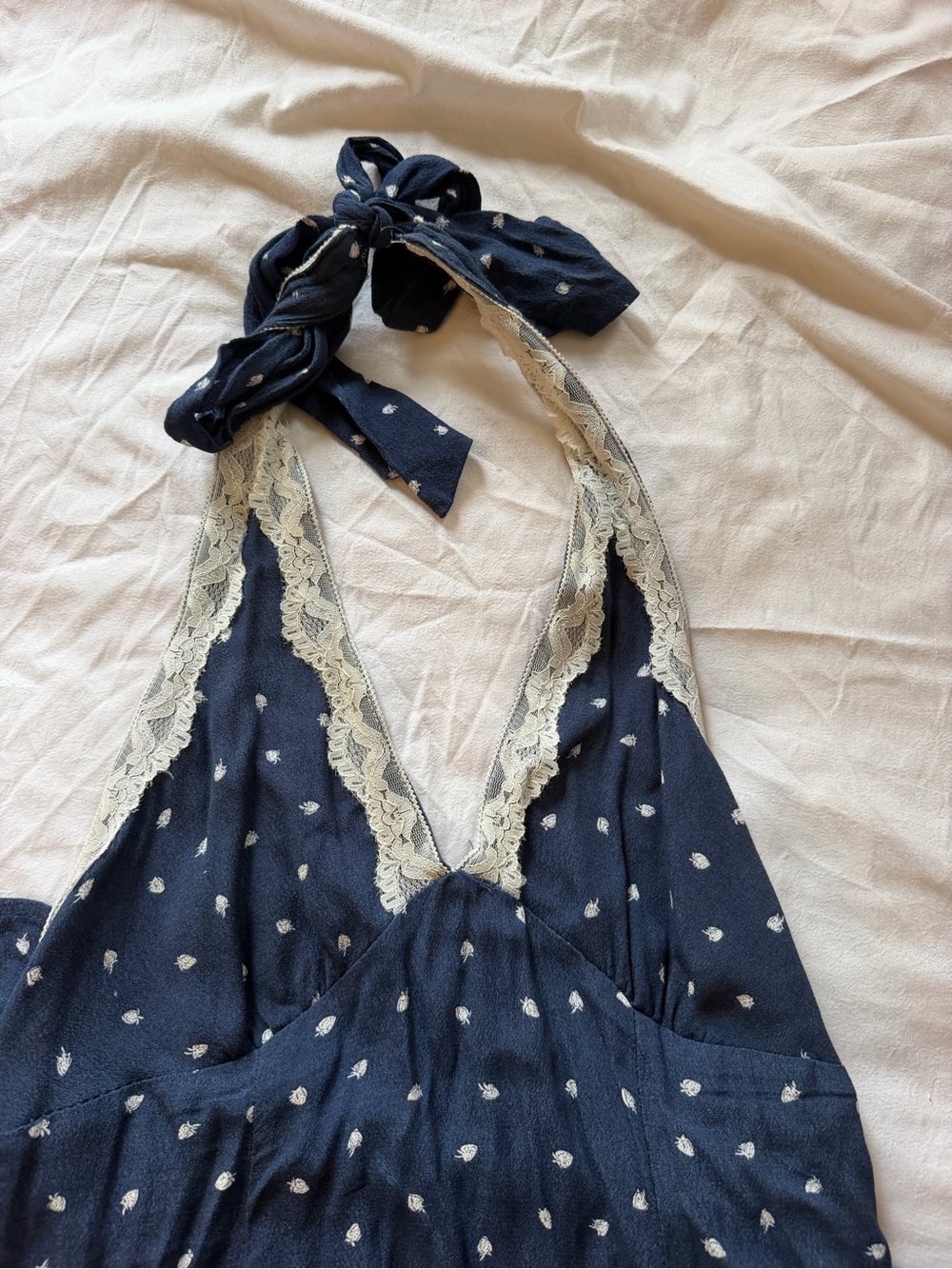 Navy Polka Dot Lace-Trim dress - Picture 5 of 7
